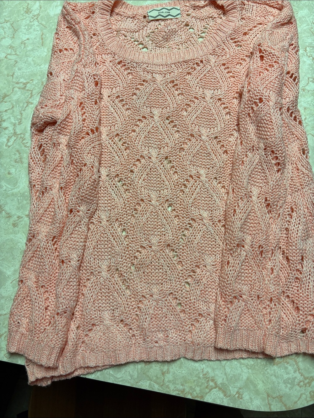 Pink Rose Peach Open-Knit Scoop Neck Sweater